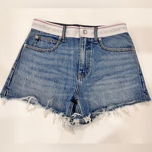 Alexander Wang logo-waisted denim shorts, size 26